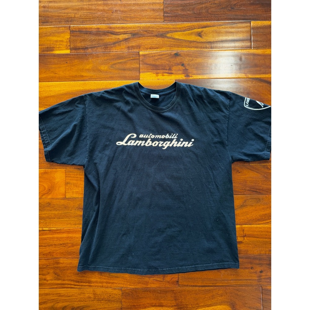 Lamborghini Graphic T-Shirt Mens 2XL Black Excellent Automobili Logo Crew Neck